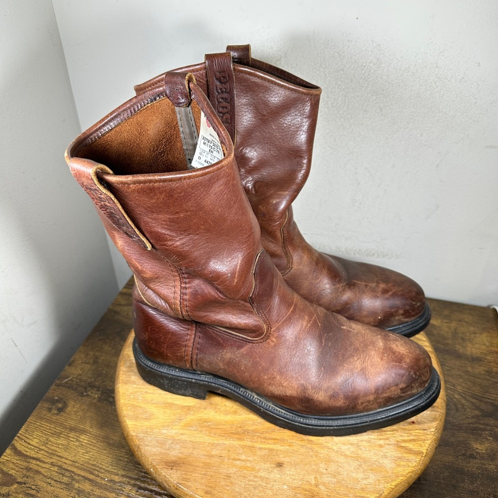 Red Wing Pecos 4470 Mens 10.5 D Brown Leather Steel Toe Pull On Work Boots USA